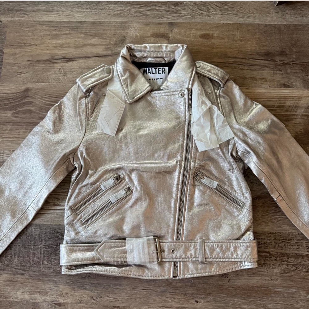 Walter Baker Metallic Silver Leather Moto Jacket. Med. Brand New.
